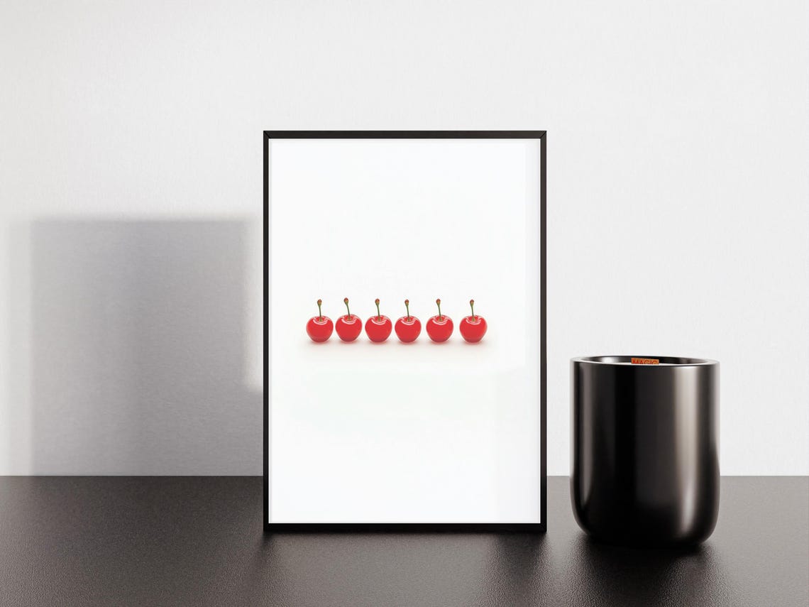Six Minimalist Red Cherries In A Row Modern Kitchen Art Poster - Image 4