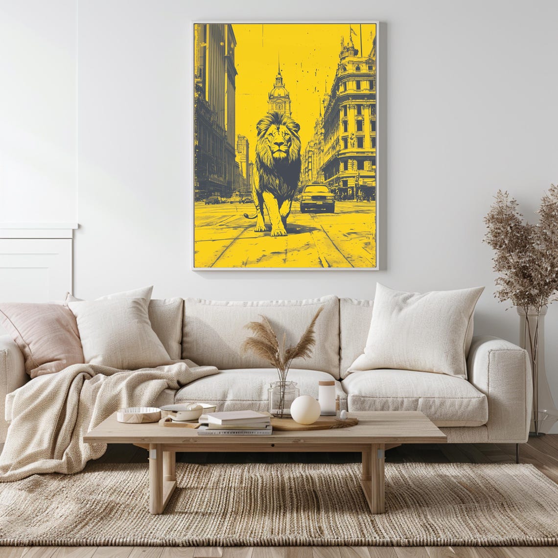 Lion Walking Down A City Street In Bold Yellow Pop Art Poster - Image 5