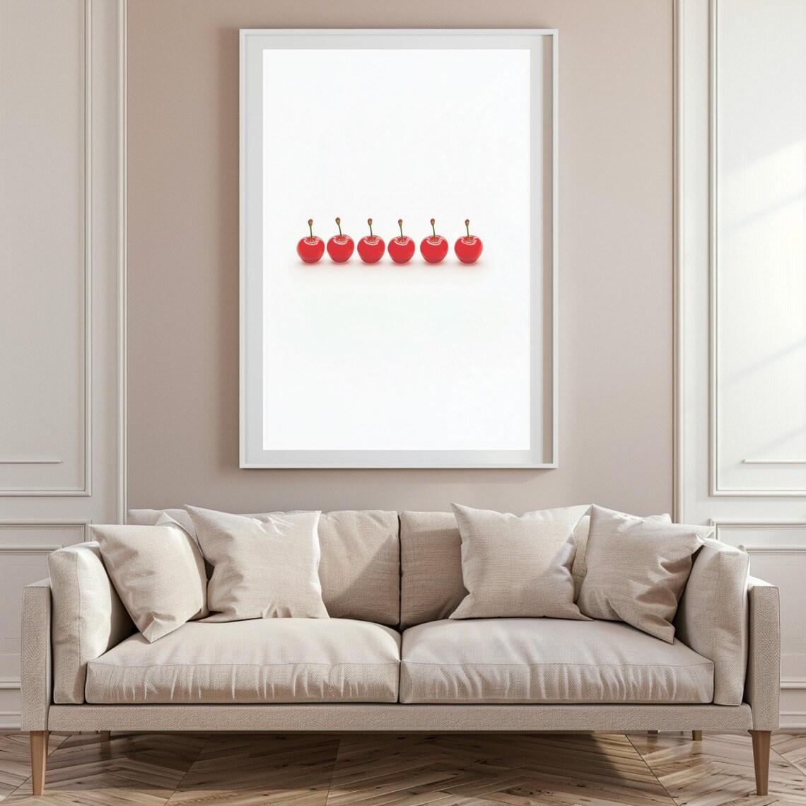 Cherry Print Row Of Red Cherries On White Artwork Bright Red Artwork For The Kitchen Colorful Art - Image 6