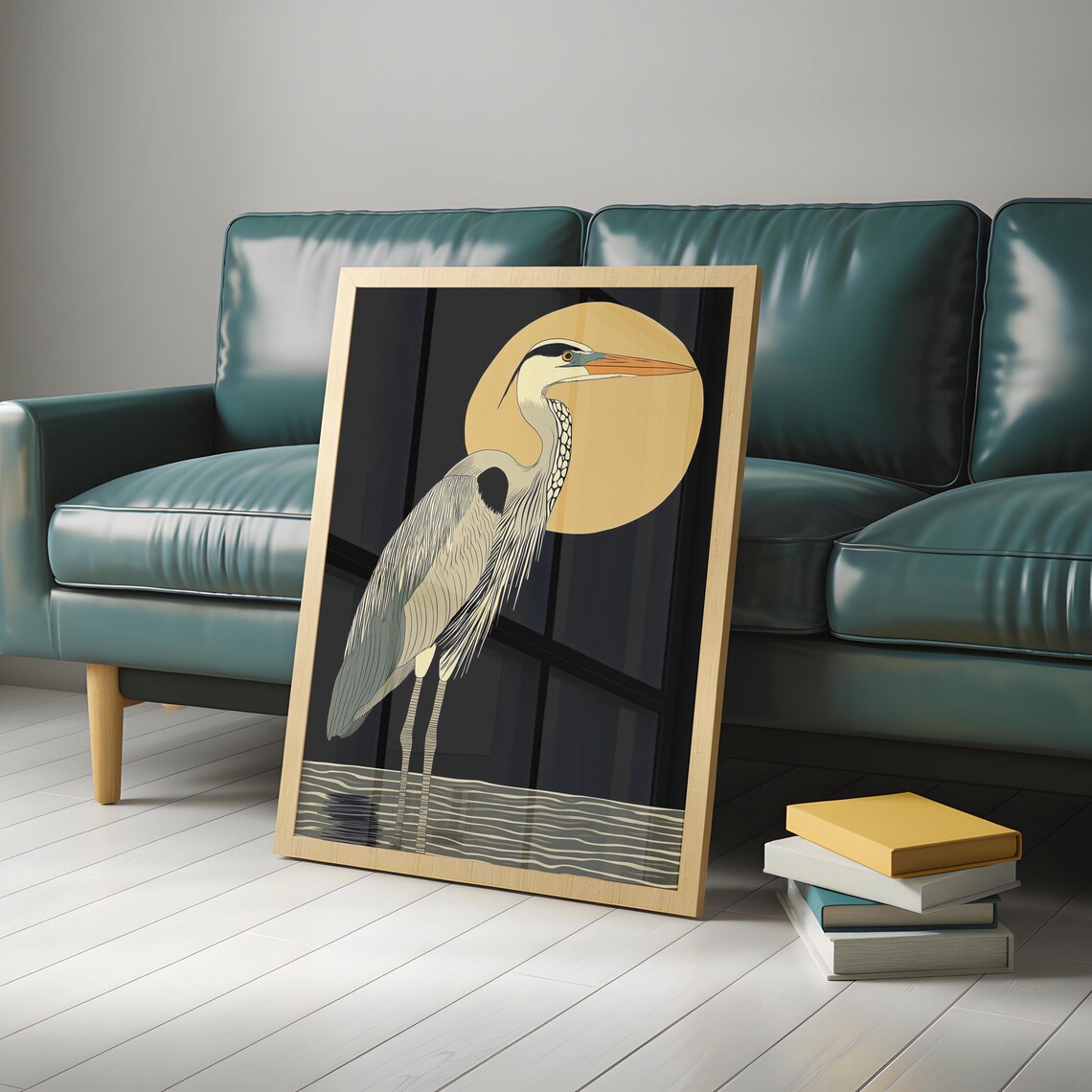 Retro Vintage Heron In The Night Art Print - Image 4