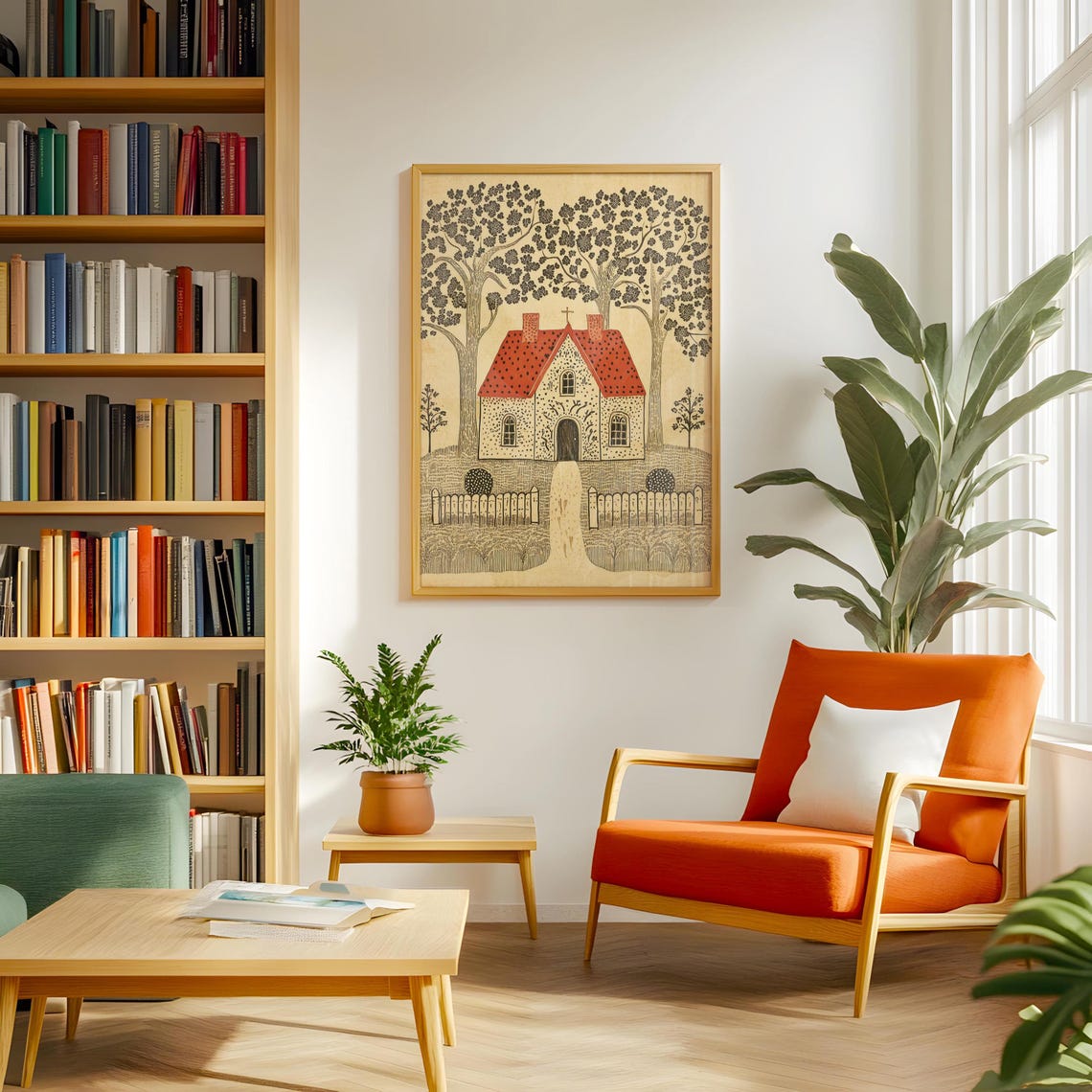 Textile Wall Art Tapestry Inspired Folk Art Poster Prints Neutral Cottagecore Decor Country Small Town - Image 2