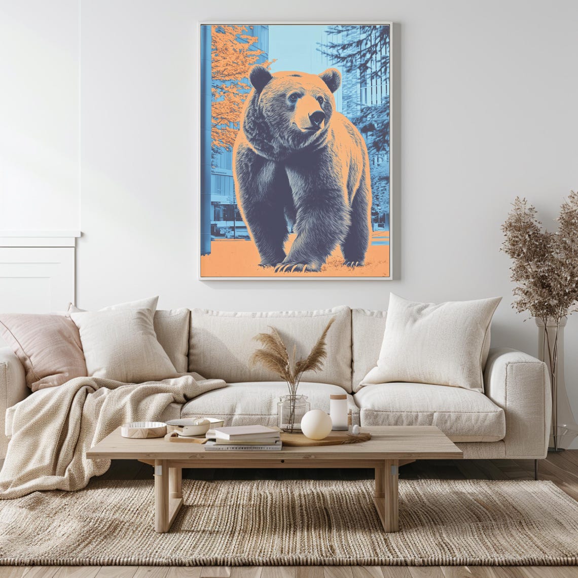 Walking Brown Bear In A City With Blue And Orange Tones Poster - Image 5