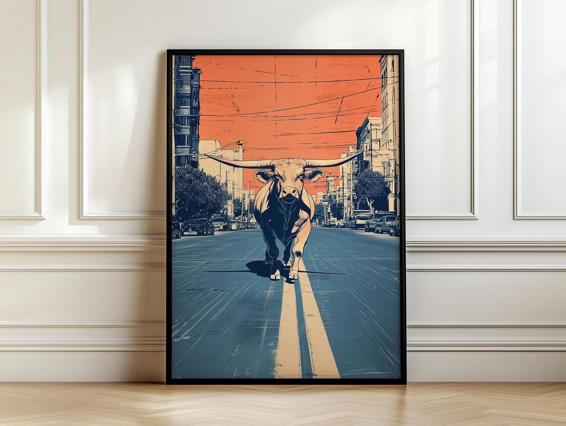 Texas Longhorn Wall Art, Urban Cityscape Poster Print - Image 7
