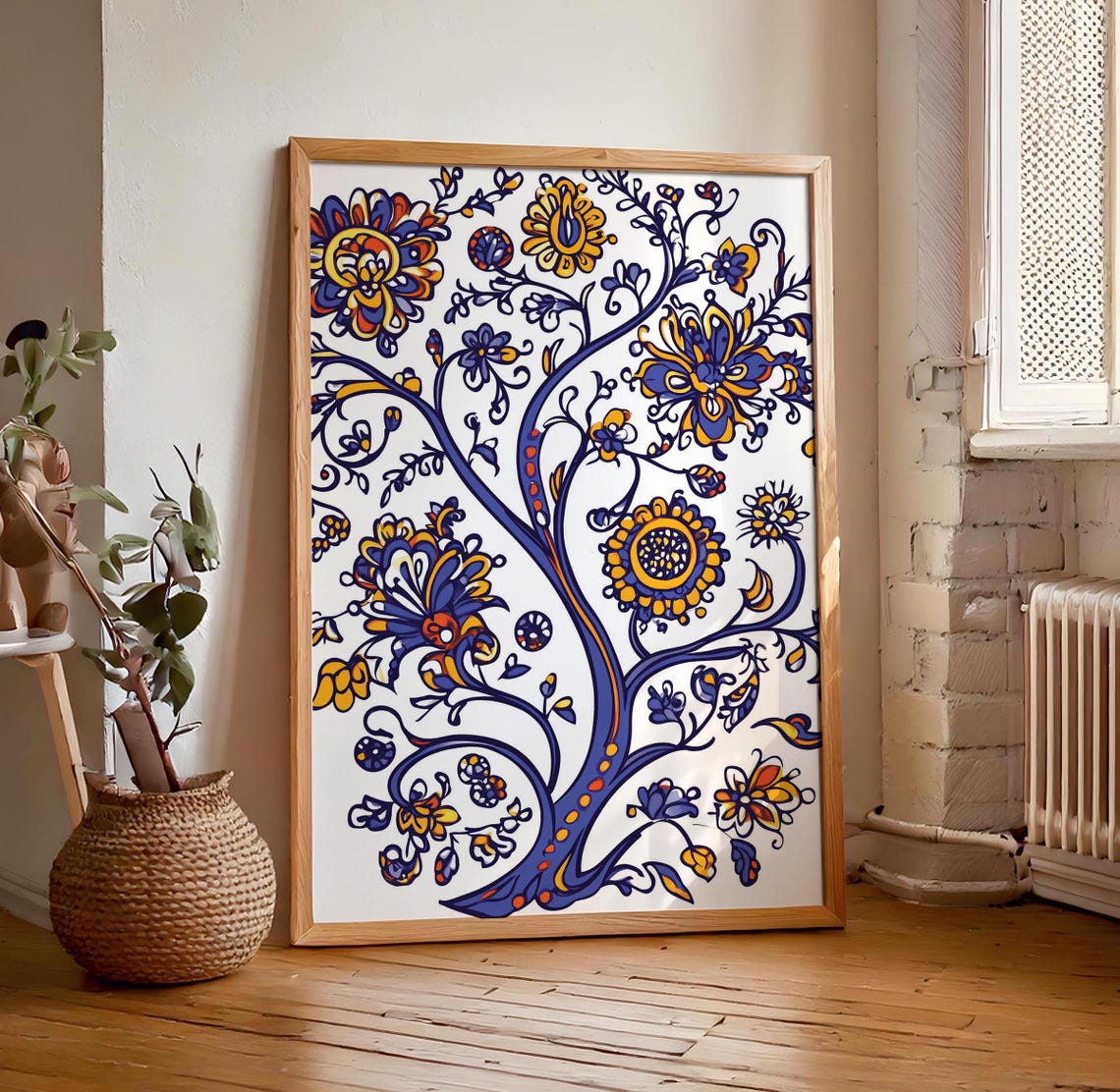 Slate Blue And Gold Ukrainian Folk Tree Of Life Floral Poster