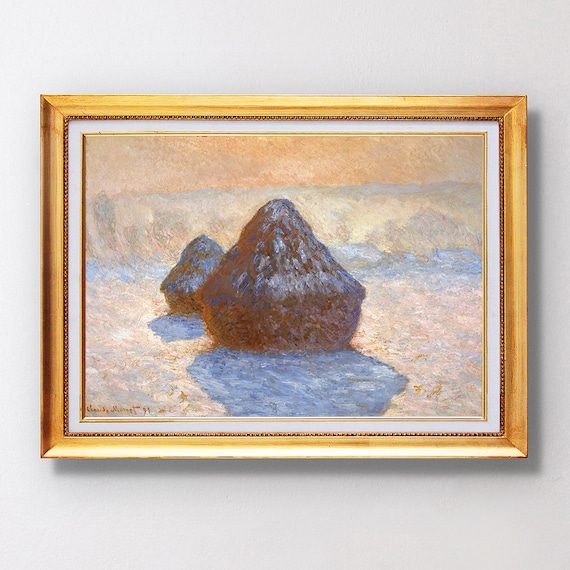 Claude Monet Haystacks Morning Snow Winter Scene Painting Poster