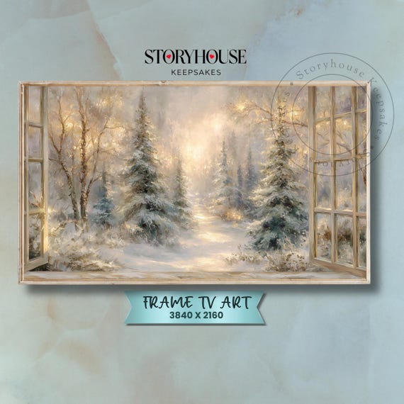 Samsung Tv The Frame Art For Christmas Winter Cozy Cottage Window 7