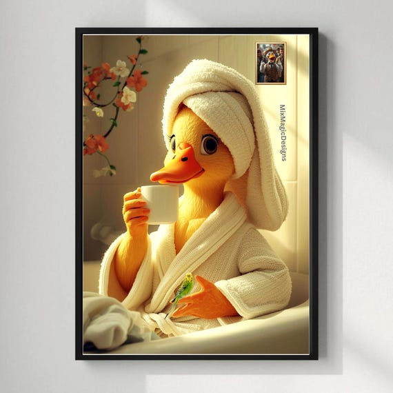 Funny Duck In A Bathrobe With Coffee Cup Witty Poster Humorous Animal Art Cheerful Wall Decoration For The Home A1a5 Sizes