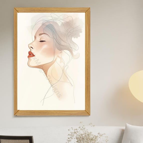 Abstract Womans Print Modern Line Art Poster Feminine Wall Pastel Illustration Pdf Jpg A1a5 Home Decor