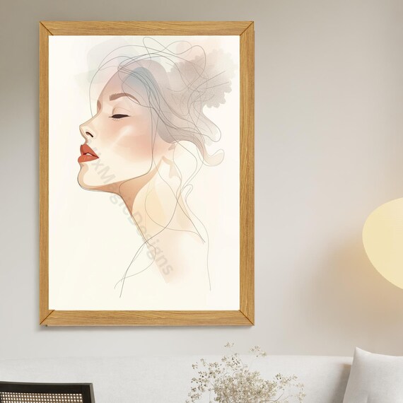 Minimalist Woman Line Art Portrait Elegant Beauty Wall Art Decor