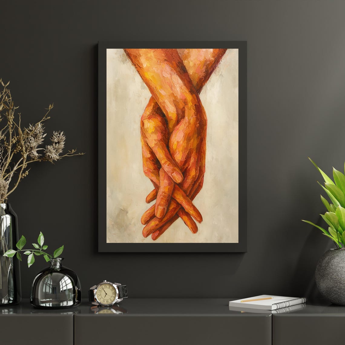 Holding Hands Romantic Couple Oil Painting Style Love Art Poster