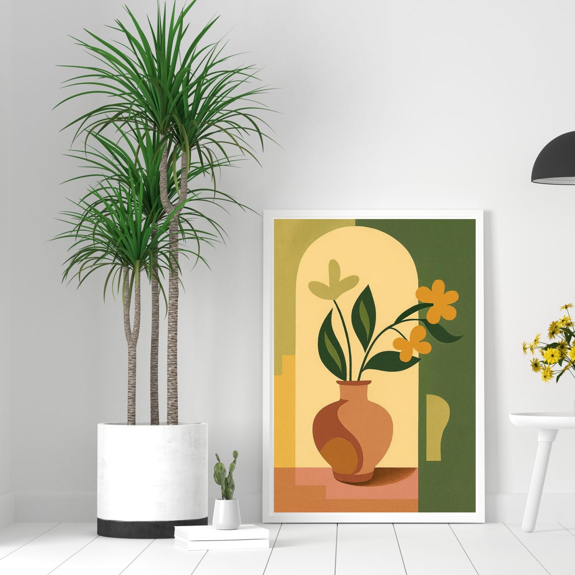 Modern Abstract Floral Vase Mid Century Geometric Art Poster
