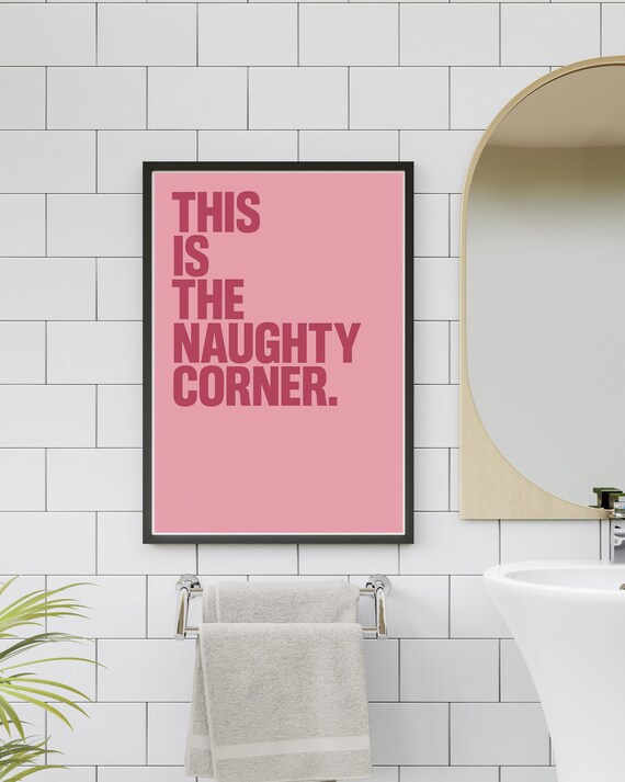 Funny Naughty Corner Wall Art Bold Pink Poster For Kids Room Or Playroom Time Out Space