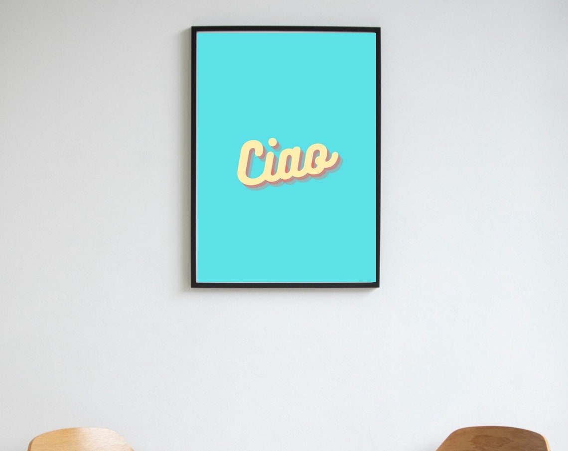 Ciao Retro Script Typography Turquoise Italian Greeting Art Poster - Image 3