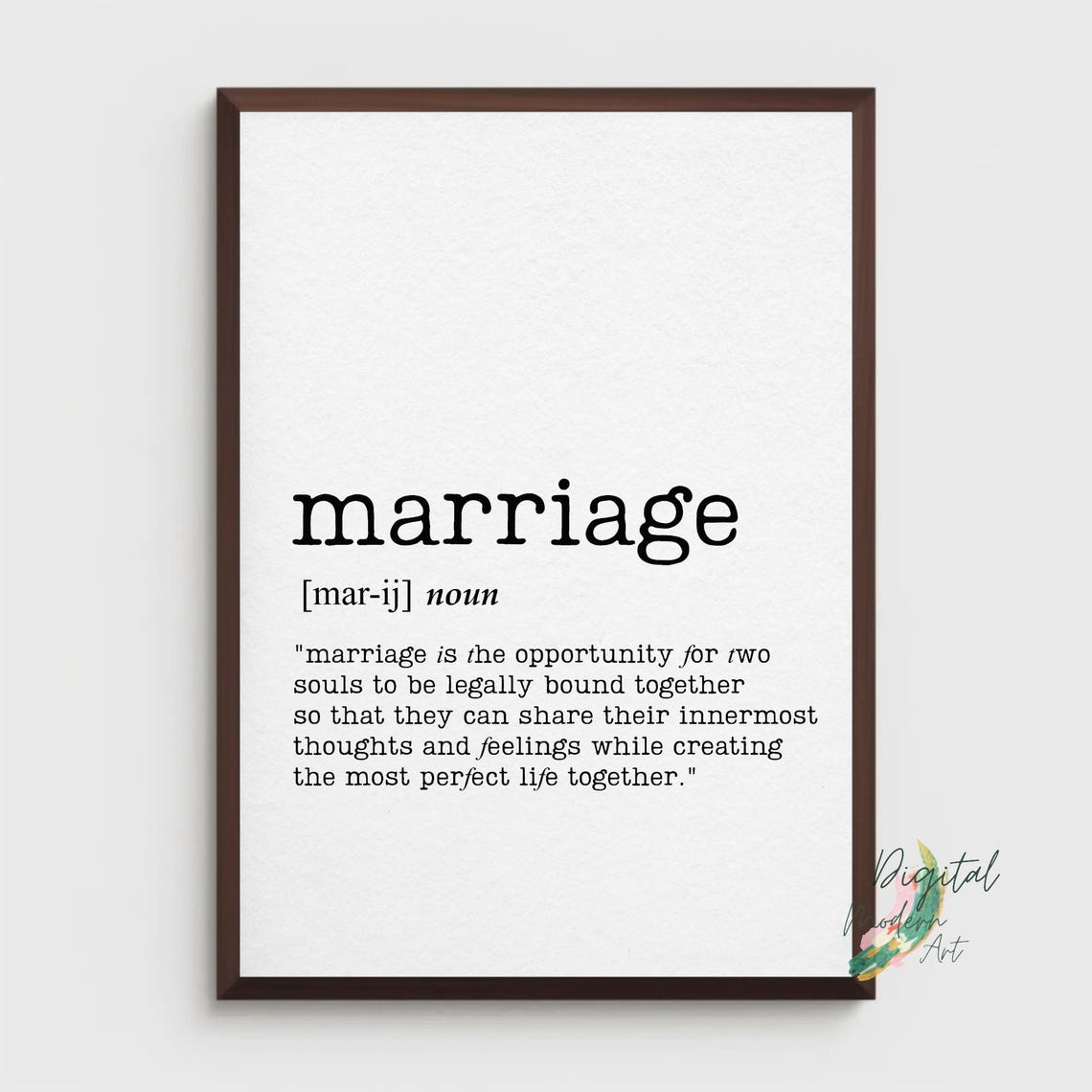 Marriage Definition Wedding Dictionary Meaning Love Quote Art Poster