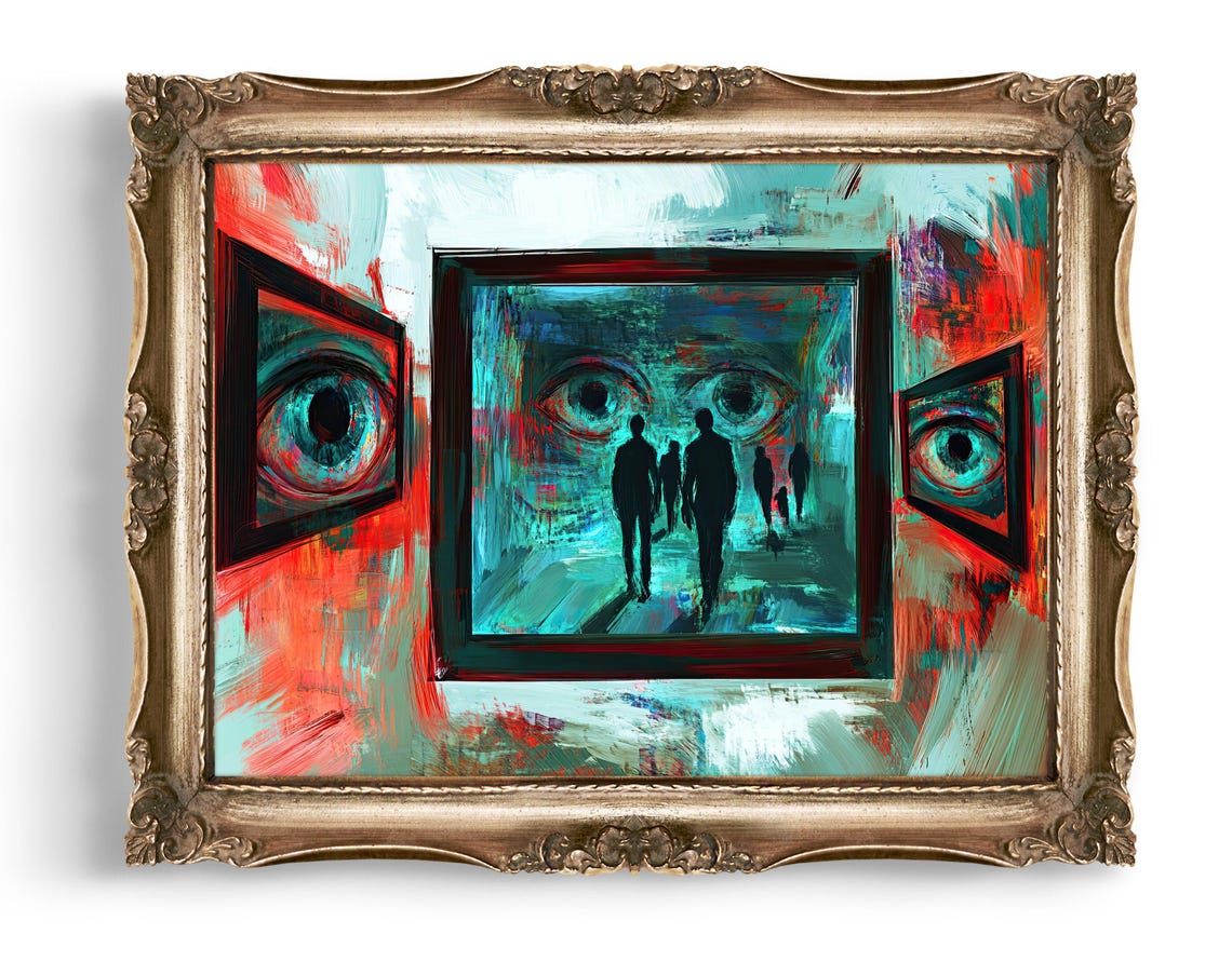 Creepy Eye Art Vintage Style Wall Print Eerie Hallway Spooky Home Decor Framed Silhouette Moody Gothic Unusual