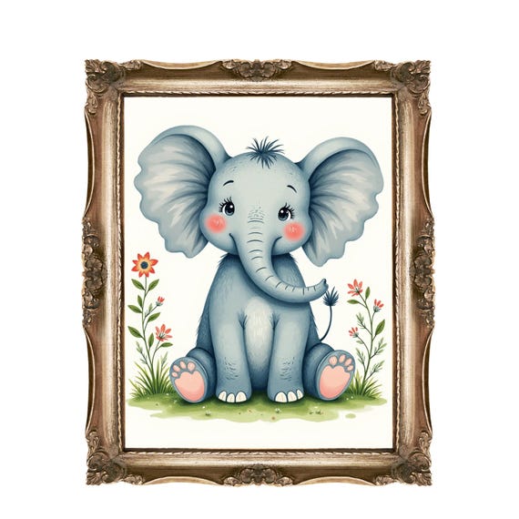 Cute Elephant Nursery Wall Art Decor Baby Room Kids Animal Print For