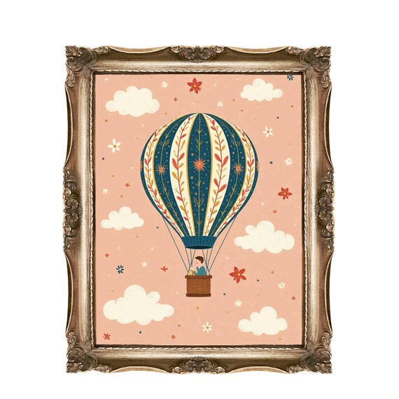 Hot Air Balloon Wall Art For Kids Nursery Decor Whimsical Adventure Playroom Floral Room