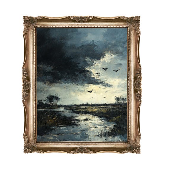 Dramatic Sky Art Print Birds Landscape Wall Moody Nature Home Decor Impressionist Artwork Hanging