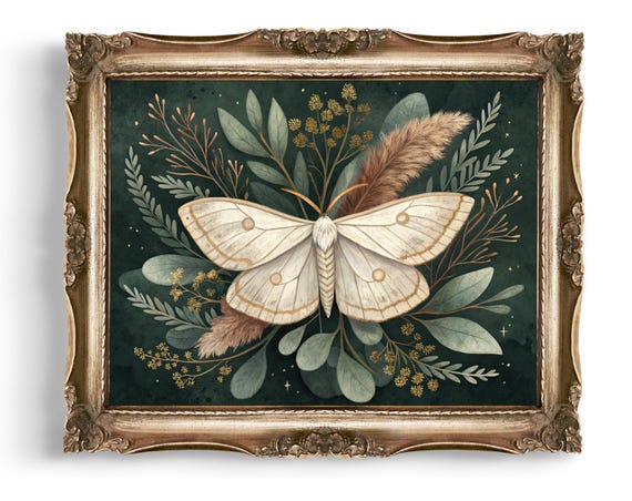 Moth Wall Art Boho Insect Print Botanical Dark Academia Decor Home Nature