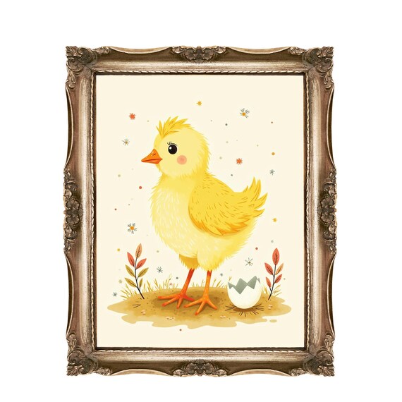 Baby Chick Hatching from Egg Cute Yellow Nursery Room Art Poster