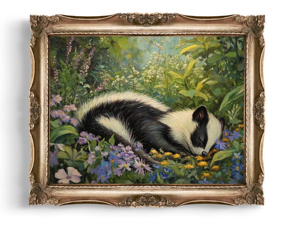 Sleeping Badger Art Forest Animal Print Wildlife Wall Decor Floral Cute Painting Home