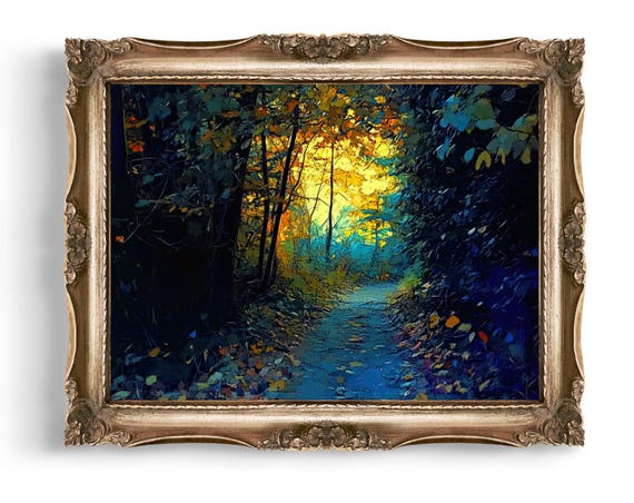 Creepy Autumn Forest Art Eerie Wall Decor Vintage Style Print Dark Nature Scene Fall Foliage