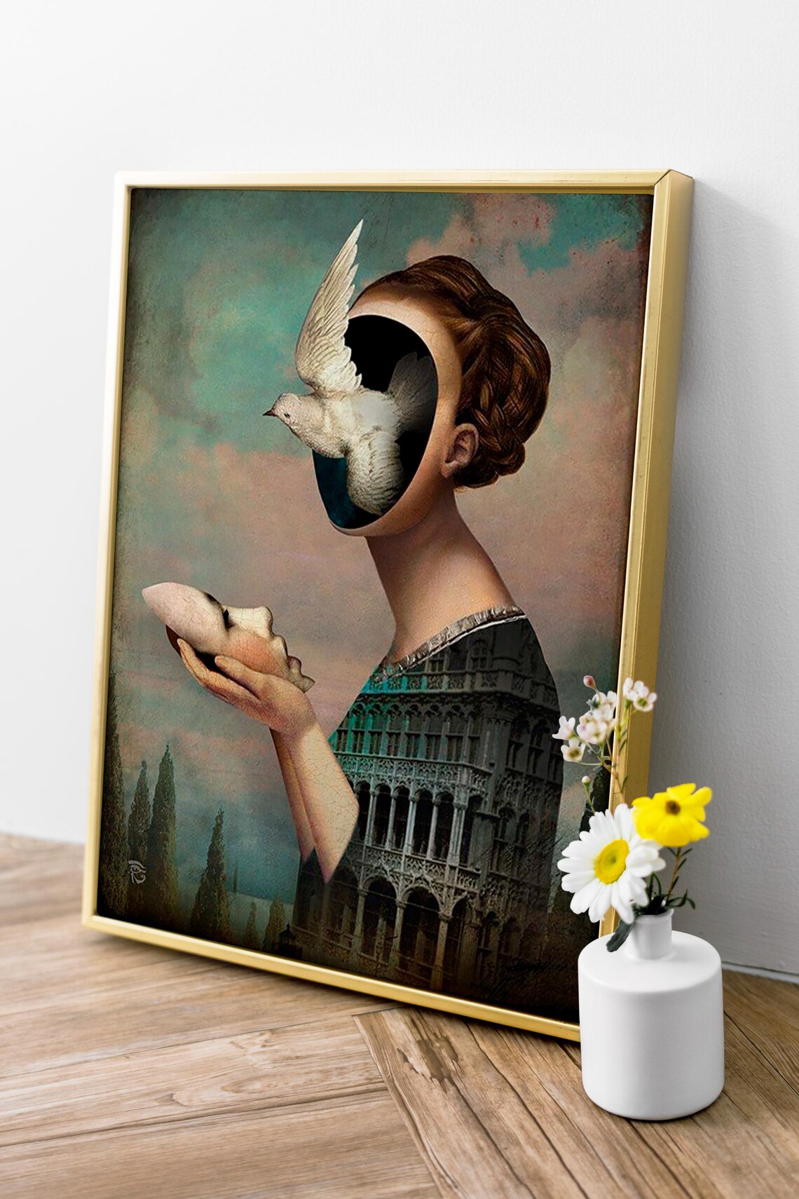 Surreal Woman With a Dove Flying From Her Open Head Art Poster - Image 5