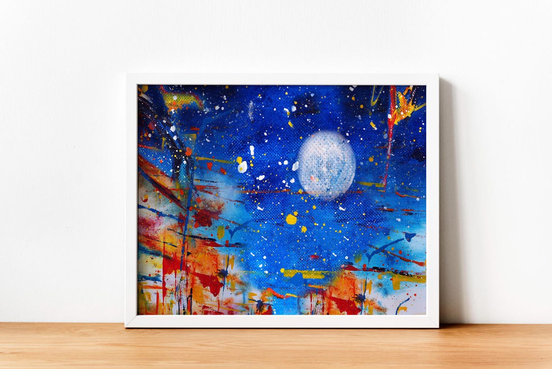 Hand Draw Painting Abstract Art Panorama Moon Background Colors Texture Design Illustration Wall Art Print Art - Image 4