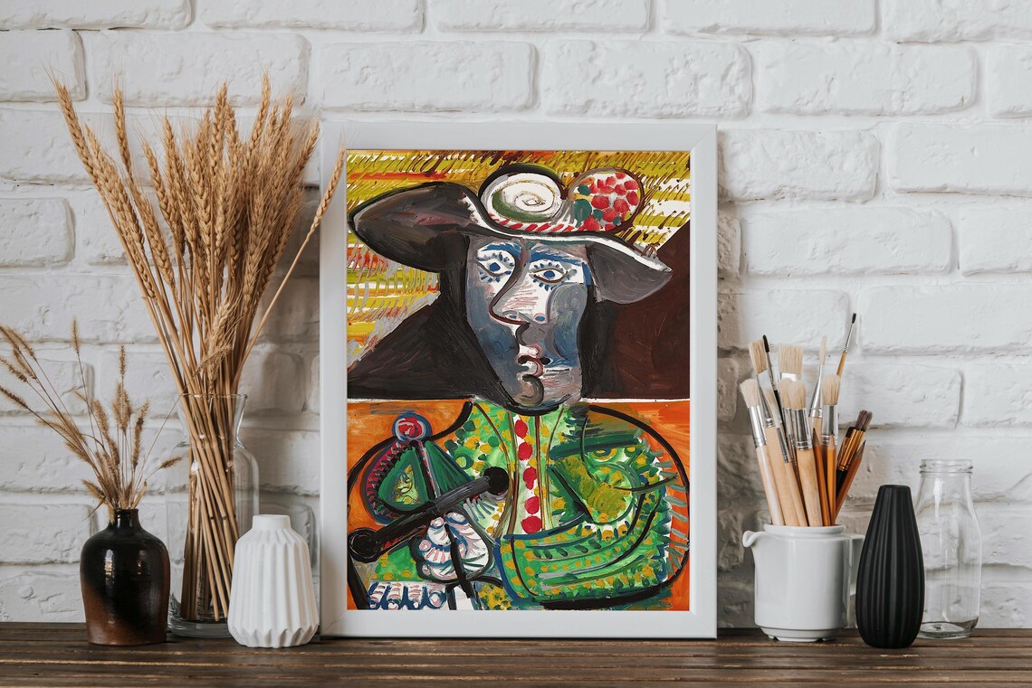 Cubist Musketeer Portrait In Bold Green And Orange Modern Art Poster - Image 4