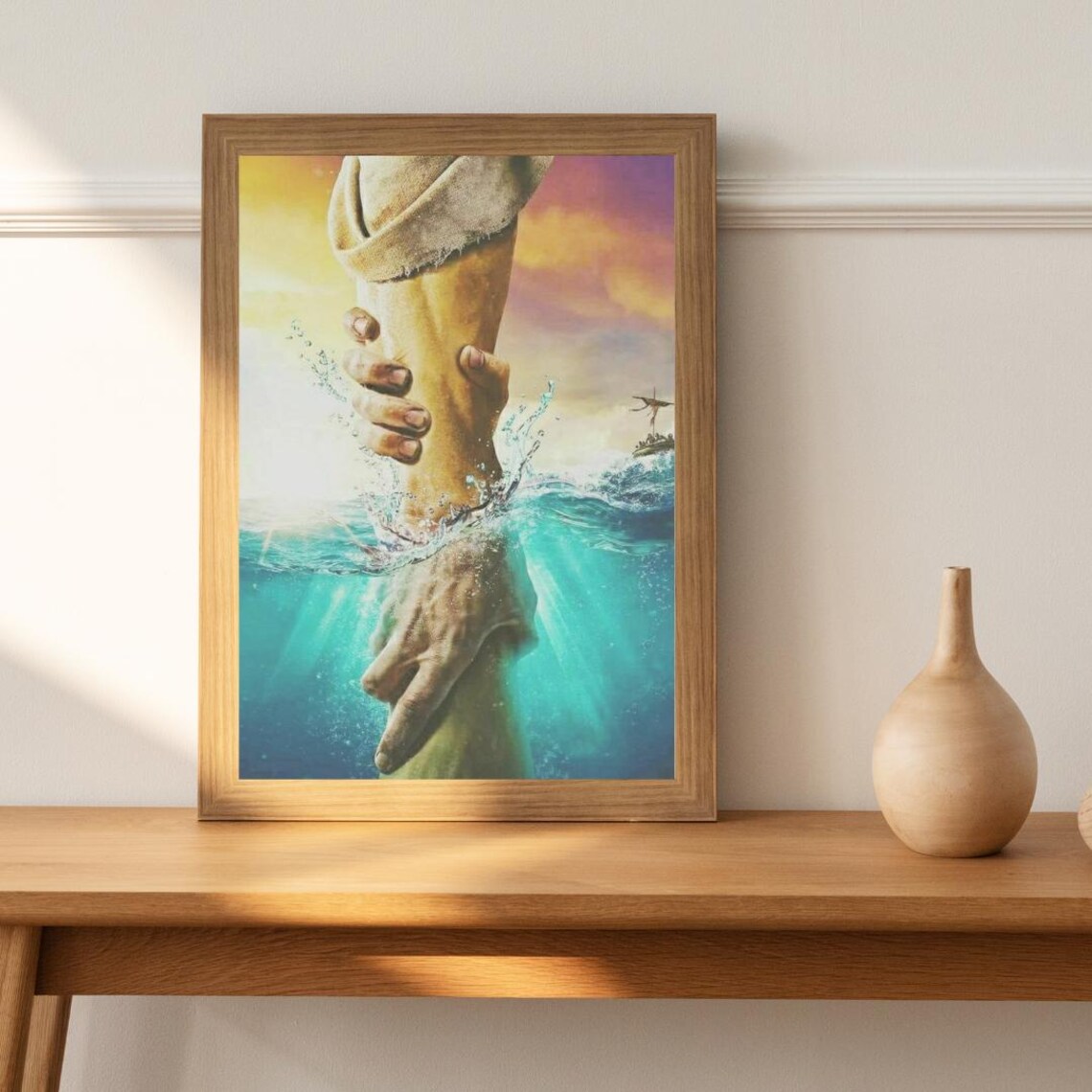 Hand Reaching Down To Rescue Drowning Hand Stormy Sea Faith Poster - Image 4