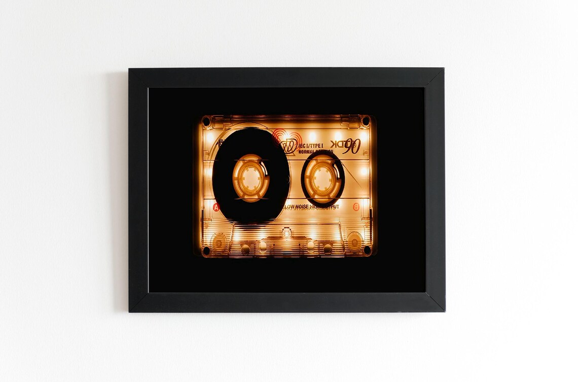 Glowing Retro Cassette Tape On Black Background Vintage Music Art Poster - Image 2