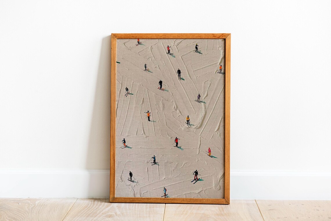 Tiny Skiers On Snowy Slope Minimalist Winter Sports Art Poster - Image 2