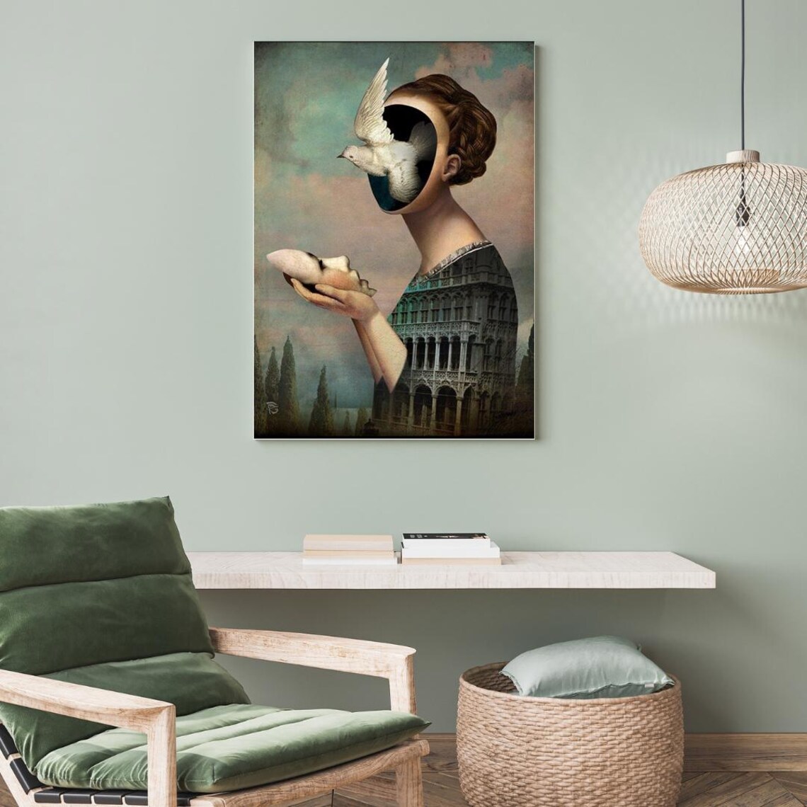 Surreal Woman With a Dove Flying From Her Open Head Art Poster - Image 2