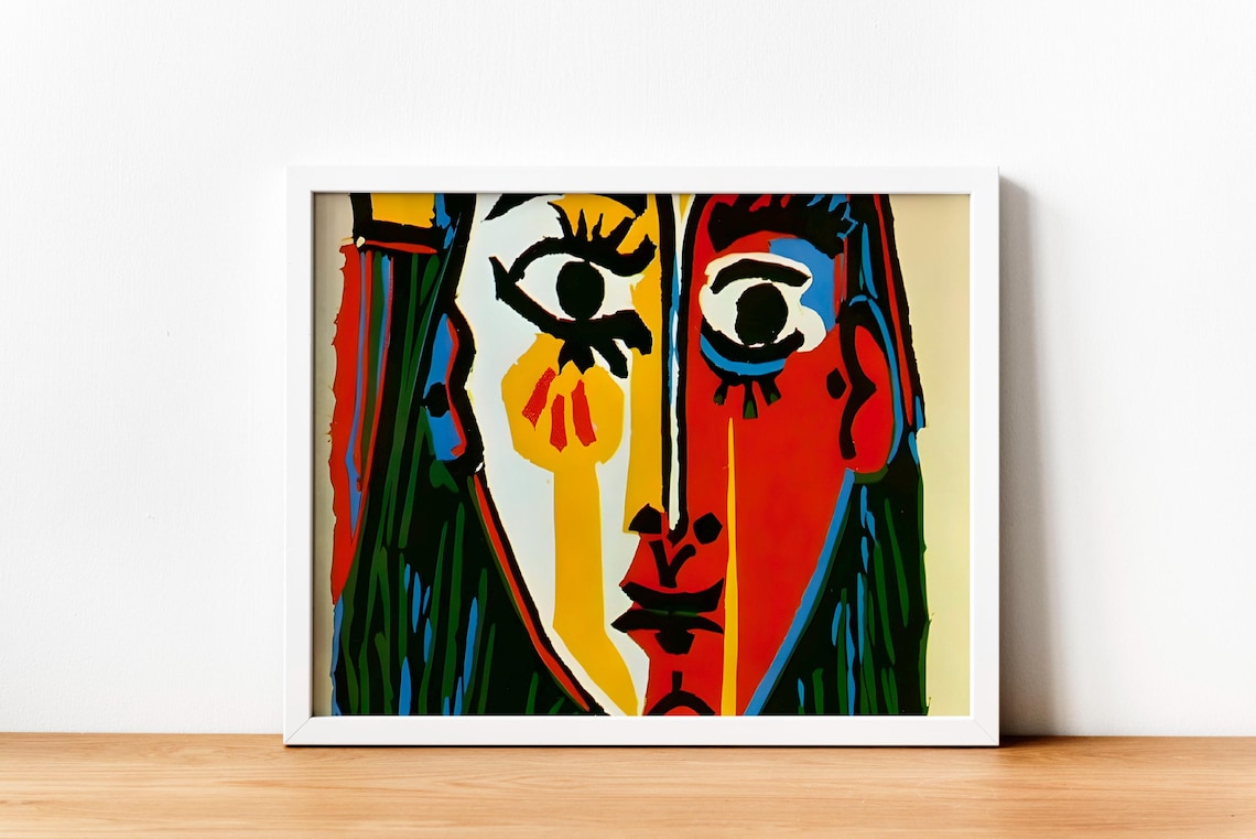 Bold Cubist Face Portrait In Red Yellow And Blue Picasso Style Poster