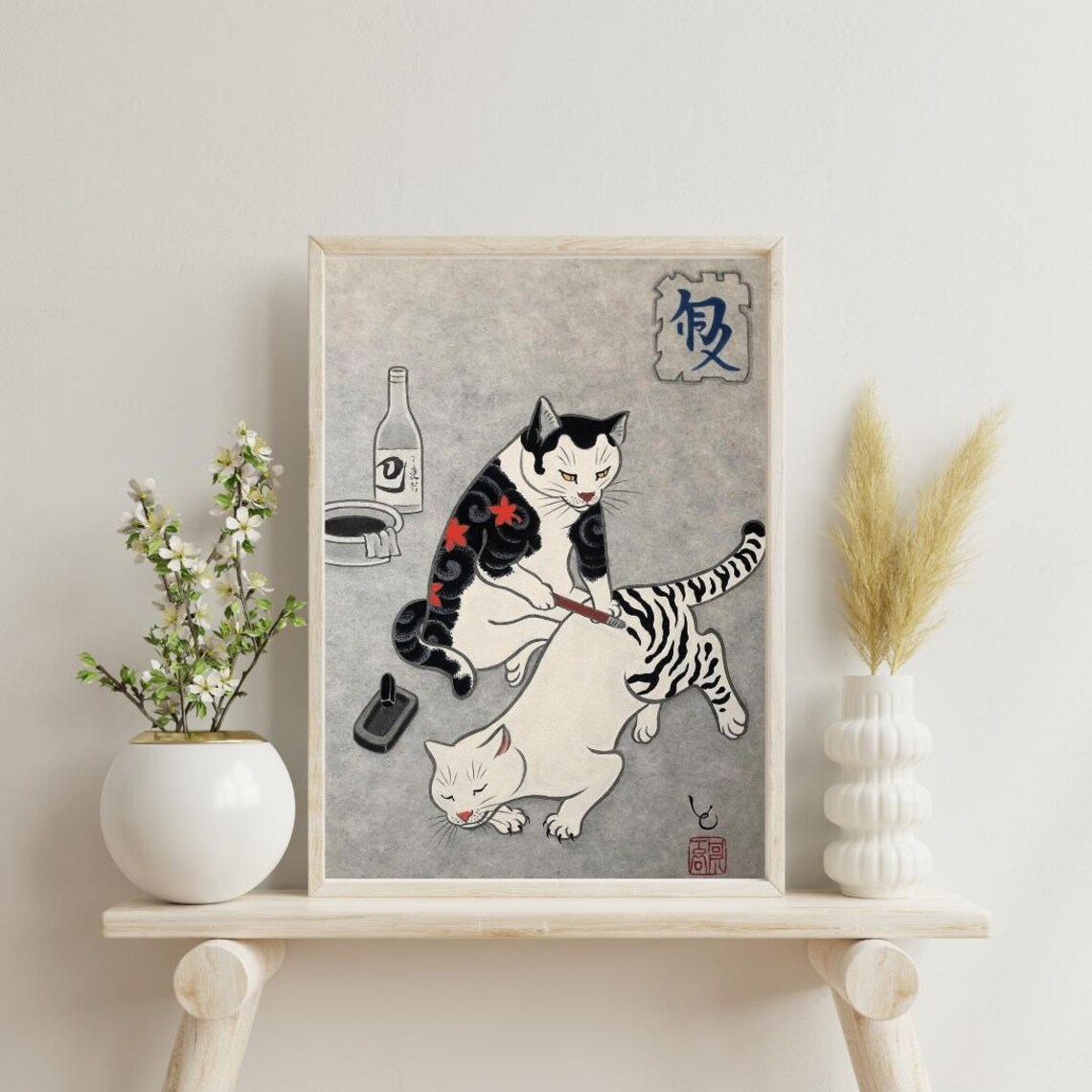 Tattoo Artist Cat Painting Tiger Stripes on White Cat Funny Poster - Image 5