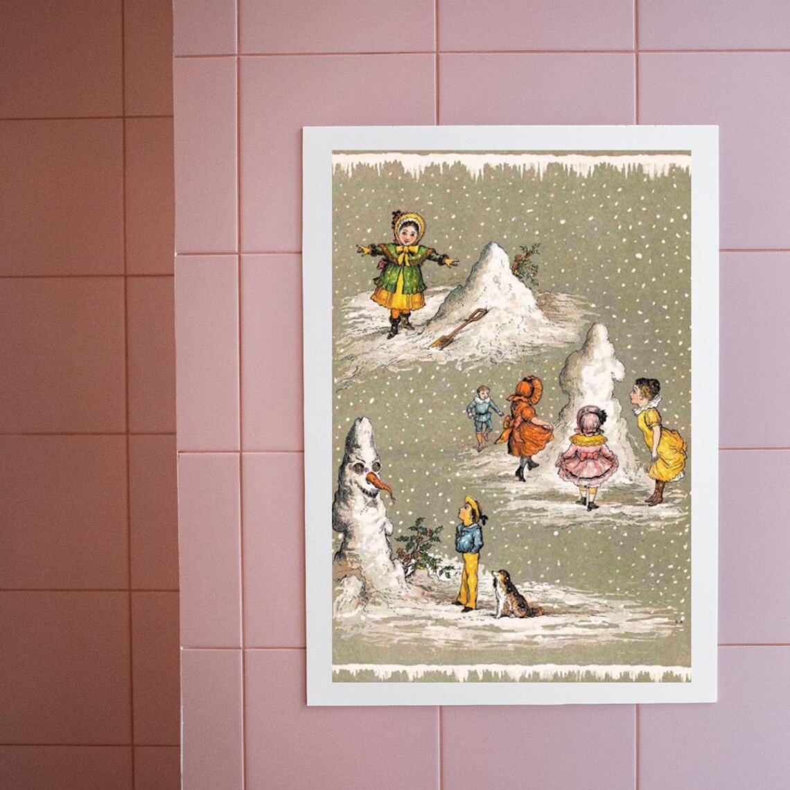 Victorian Children Building Snowmen in the Snow Vintage Winter Poster - Image 5