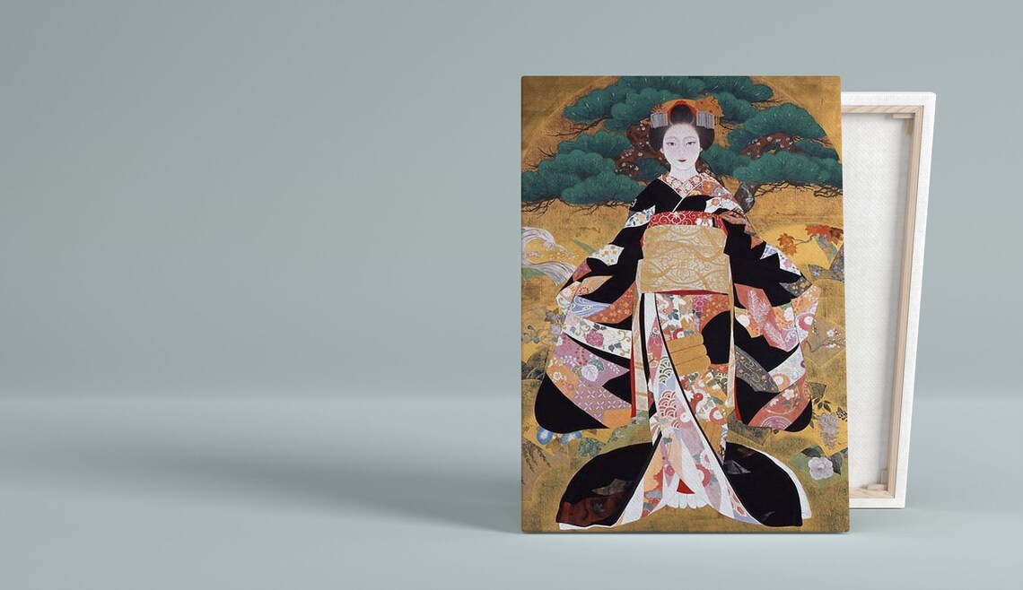 Japanese Courtesan in a Golden Kimono Traditional Beauty Art Poster - Image 3