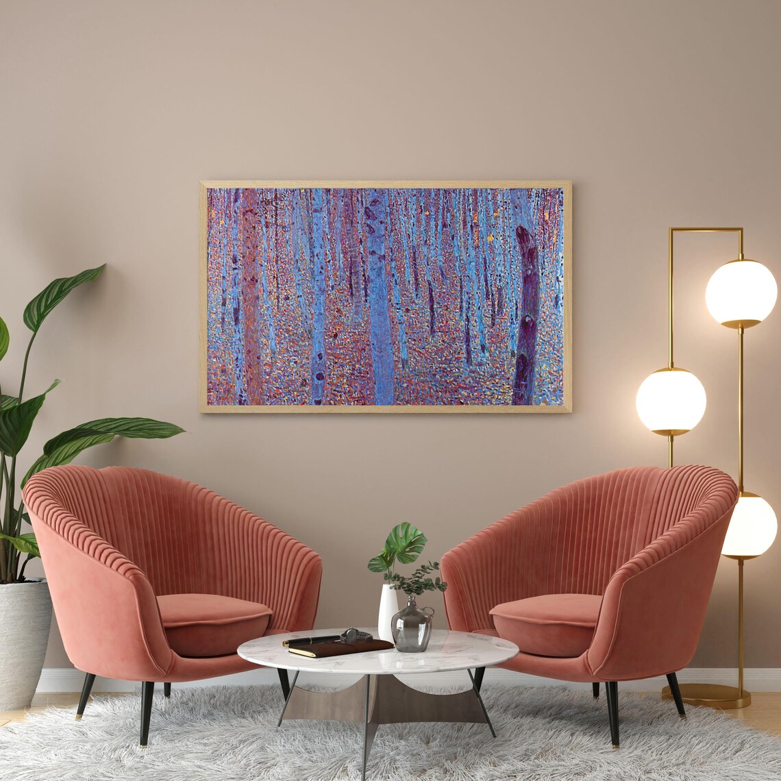 Blue Birch Forest Pointillism Painting Modern Woodland Wall Art - Image 3