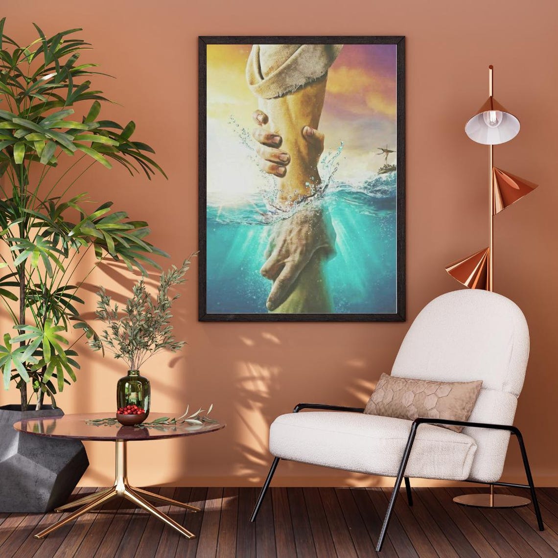 Hand Reaching Down To Rescue Drowning Hand Stormy Sea Faith Poster - Image 2