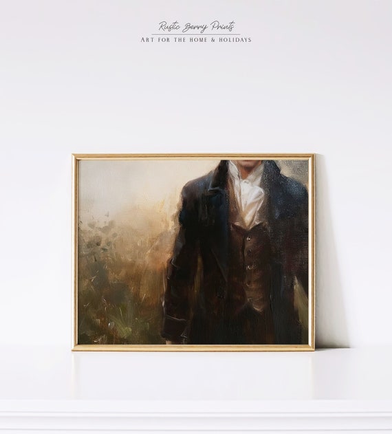 19th Century Gentleman Oil Painting Wall Art Vintage Print Walking In Field Cottagecore Academia Instant