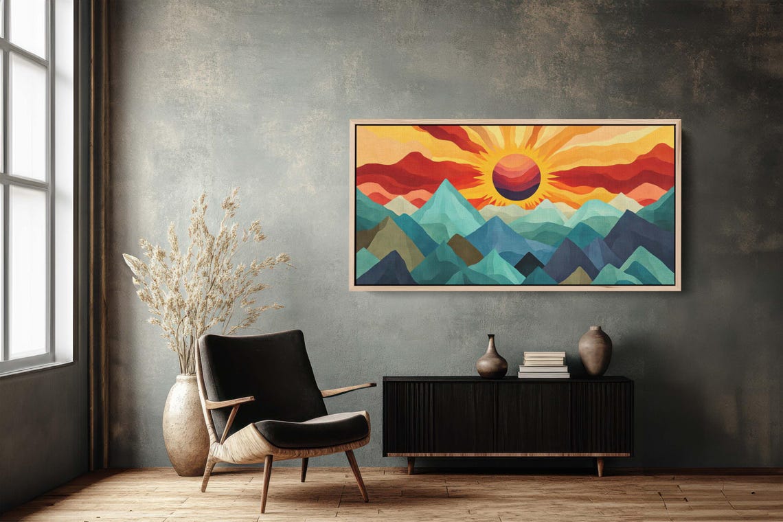 Sunshine Mountain Print Sunset Decor Flat Art Vibrant Color Bold Art Abstract Mid Century Modern Scandinavian Print - Image 3