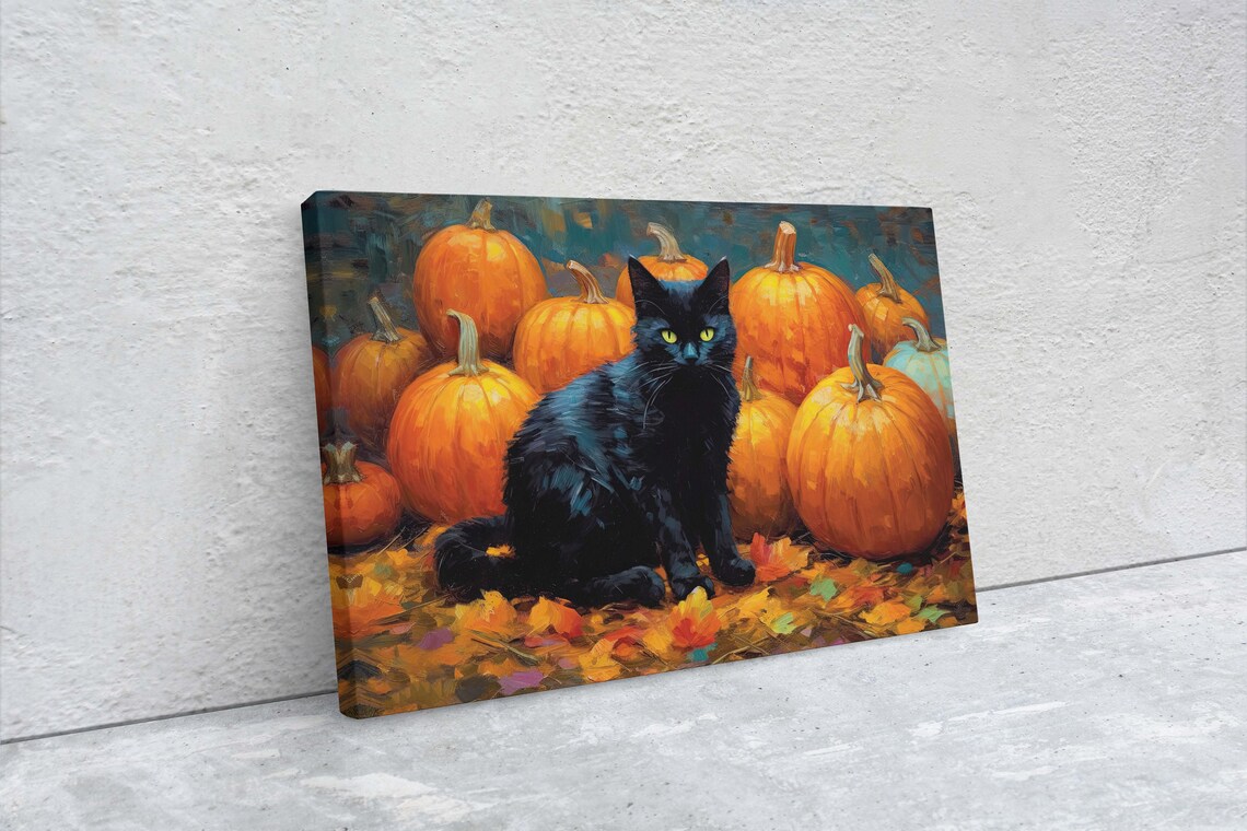Black Cat Pumpkin Patch, Halloween Fall Decor - Image 2