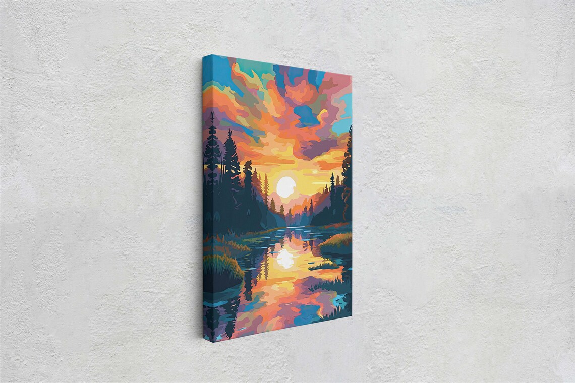 Lake At Sunset Fauvist Landscape Art Print - Image 2