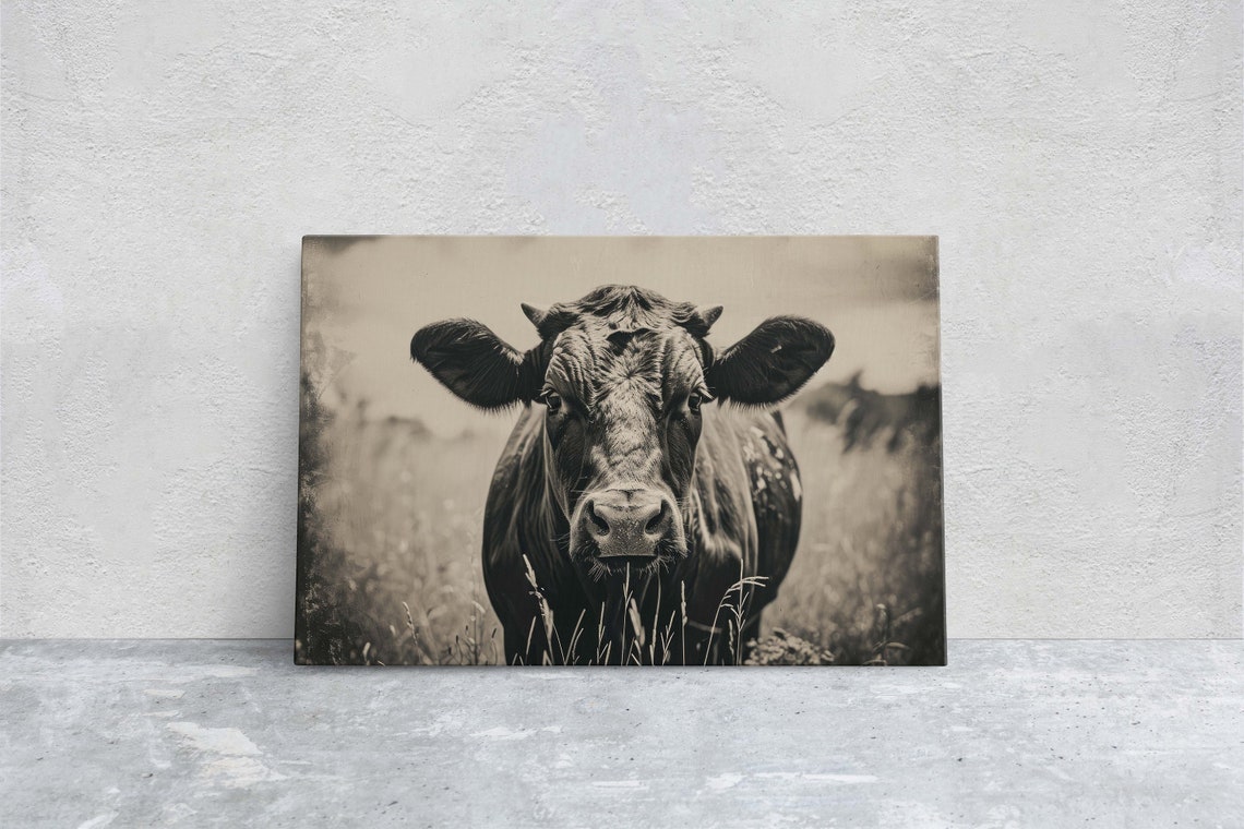 Black And White Cow Portrait Farmhouse Rustic Barn Animal Art Print