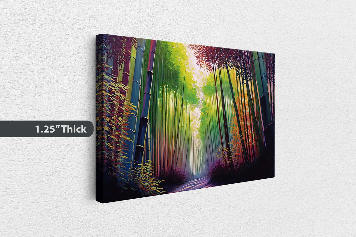 Arashiyama Bamboo Grove Sagano Bamboo Forest Art Large Print Painting Landscape Colorful - Image 3