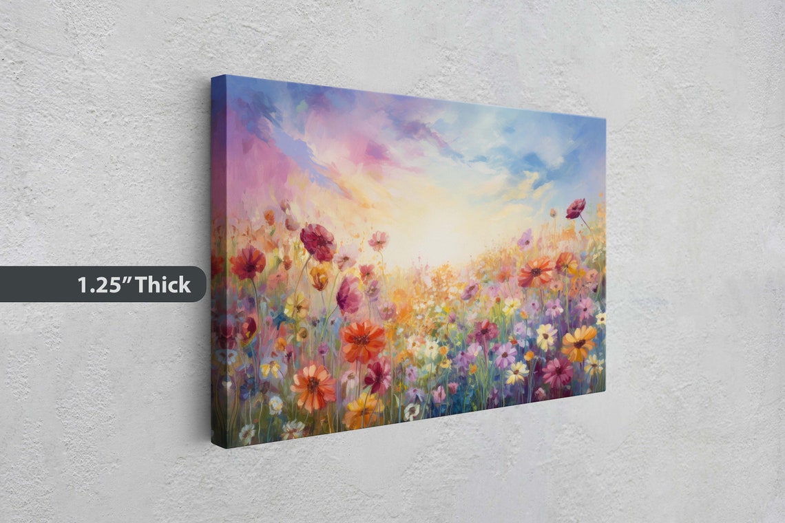 Pastel Wildflower Meadow Sunset Impressionist Flower Field Art Print - Image 3