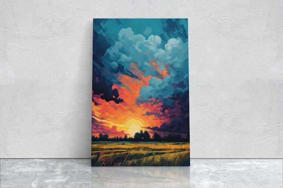 Sunset Field, Vibrant Color Landscape Art Print