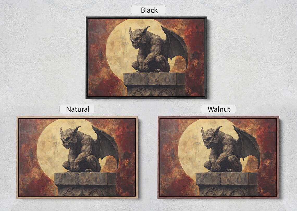 Gargoyle Night Moon, Gothic Halloween Art Print - Image 2