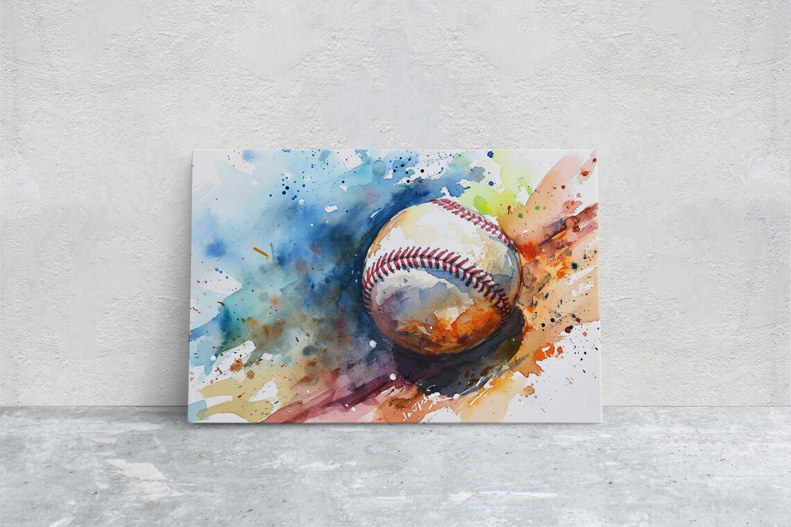 Baseball Watercolor Sports Decor Art Print, Gift for Him