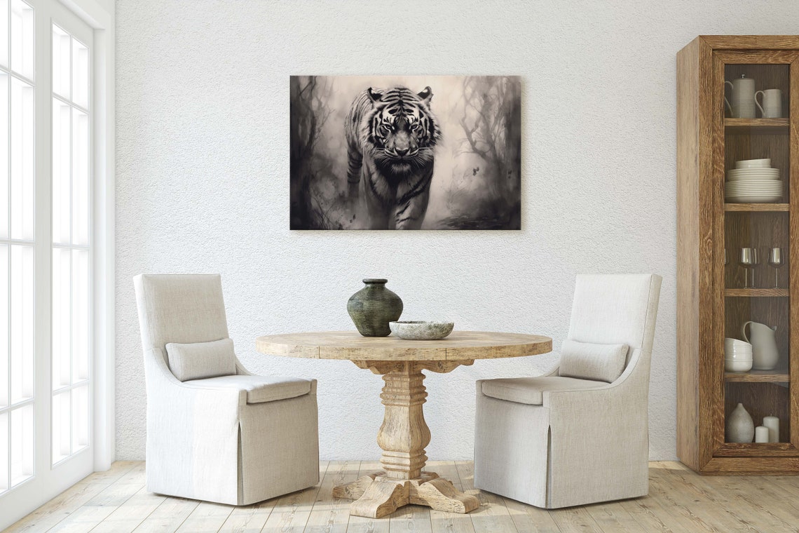 Black And White Tiger Misty Forest Wildlife Photography Wall Art - Image 2